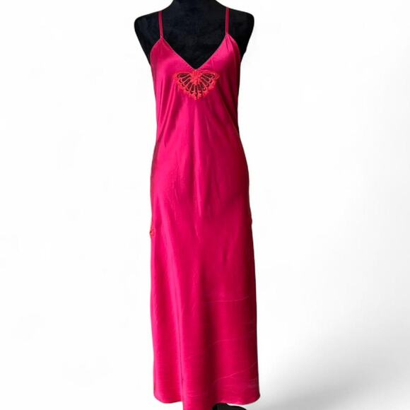 90s Fuchsia Silk Slip Dress – Fairycore Romantic [M] - Picture 2 of 8